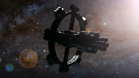 nave espacial y estrellas de la vía láctea