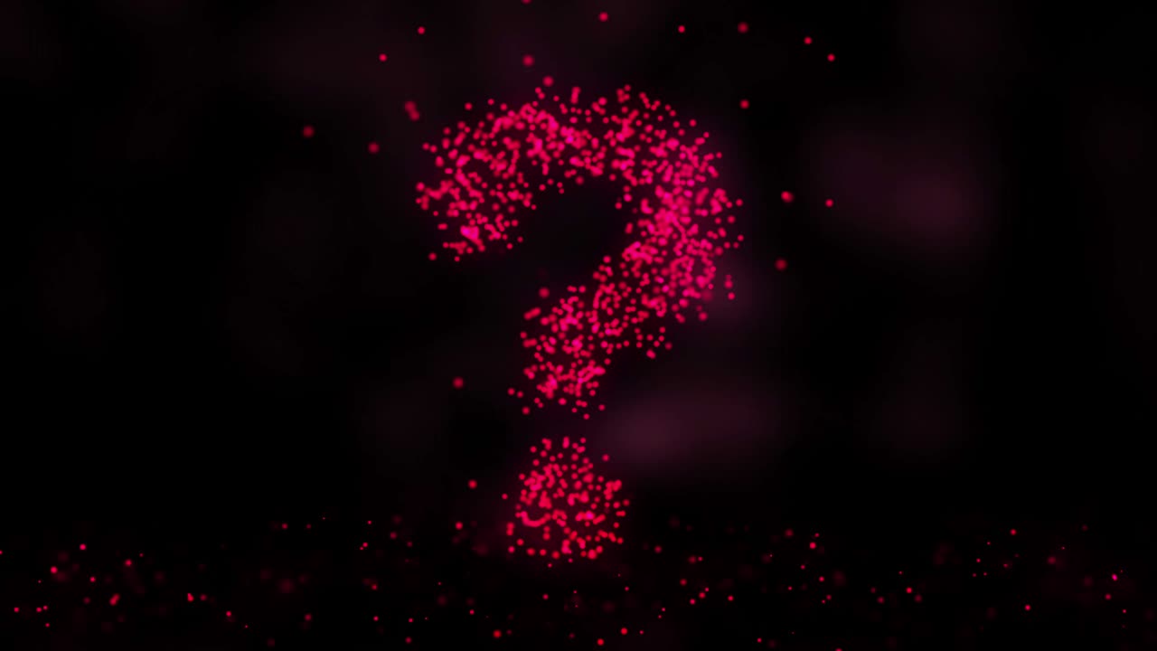 animación de la red de plexo a partir del símbolo de pregunta en un fondo colorido con el flujo de partículas de plexos. signo de pregunta. bucle sin costuras