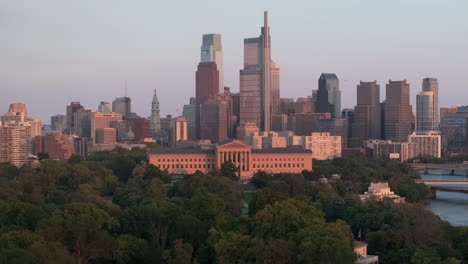 aerial view of philadelphia on a summer evening