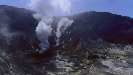 active new zealand volcano on whakaari island before eruption in 2019, aerial