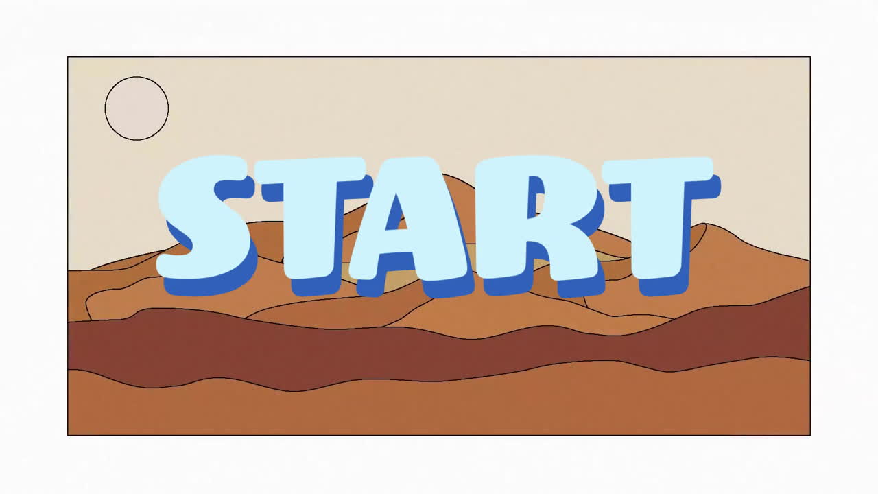 START text over animation of desert landscape with hills and sun