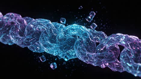 a mesmerizing digital visualization of a chain constructed from ethereal particles, intertwined with glimmering effects and a cosmic glow, suggesting strength and connectivity