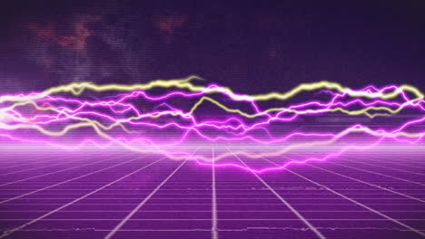 animation of moving colorful energy over grid