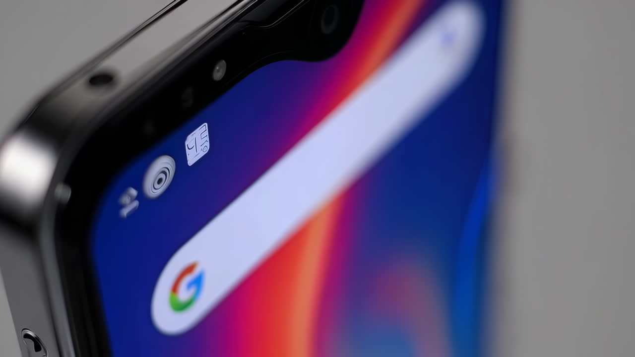 Close-up detail of a smartphone's screen and notch