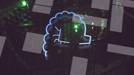 animation of ai data processing over screens and dark background