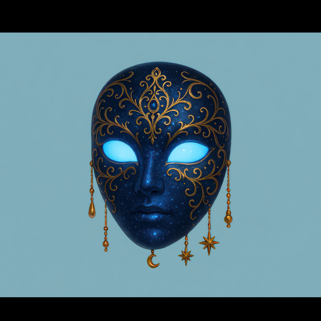 Elegant celestial mask design animation isolated asset, transparent 4K video, alpha channel, ProRes