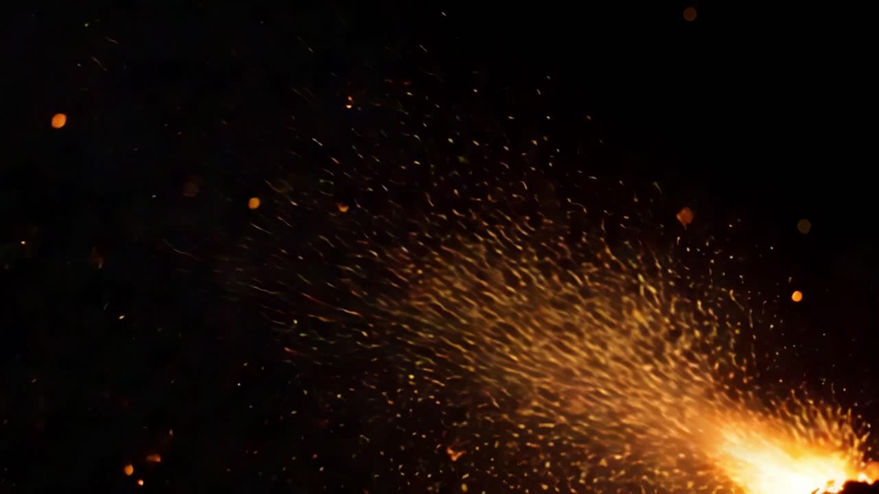 Captivating Sparkles Emerge as Fiery Embers Dance Through the Darkness, Creating a Mesmerizing Display of Light and Motion Against a Black Background