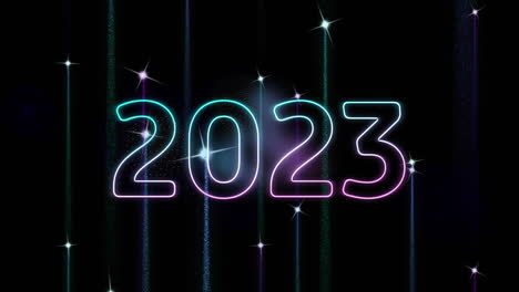 animación de texto de 2023 sobre fuegos artificiales sobre fondo negro