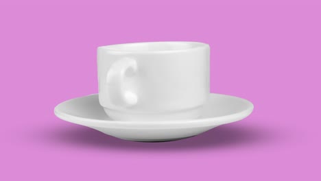 empty coffee cup animated on a pink background. seamless looping of realistic 3d food and drink. minimal motion design art