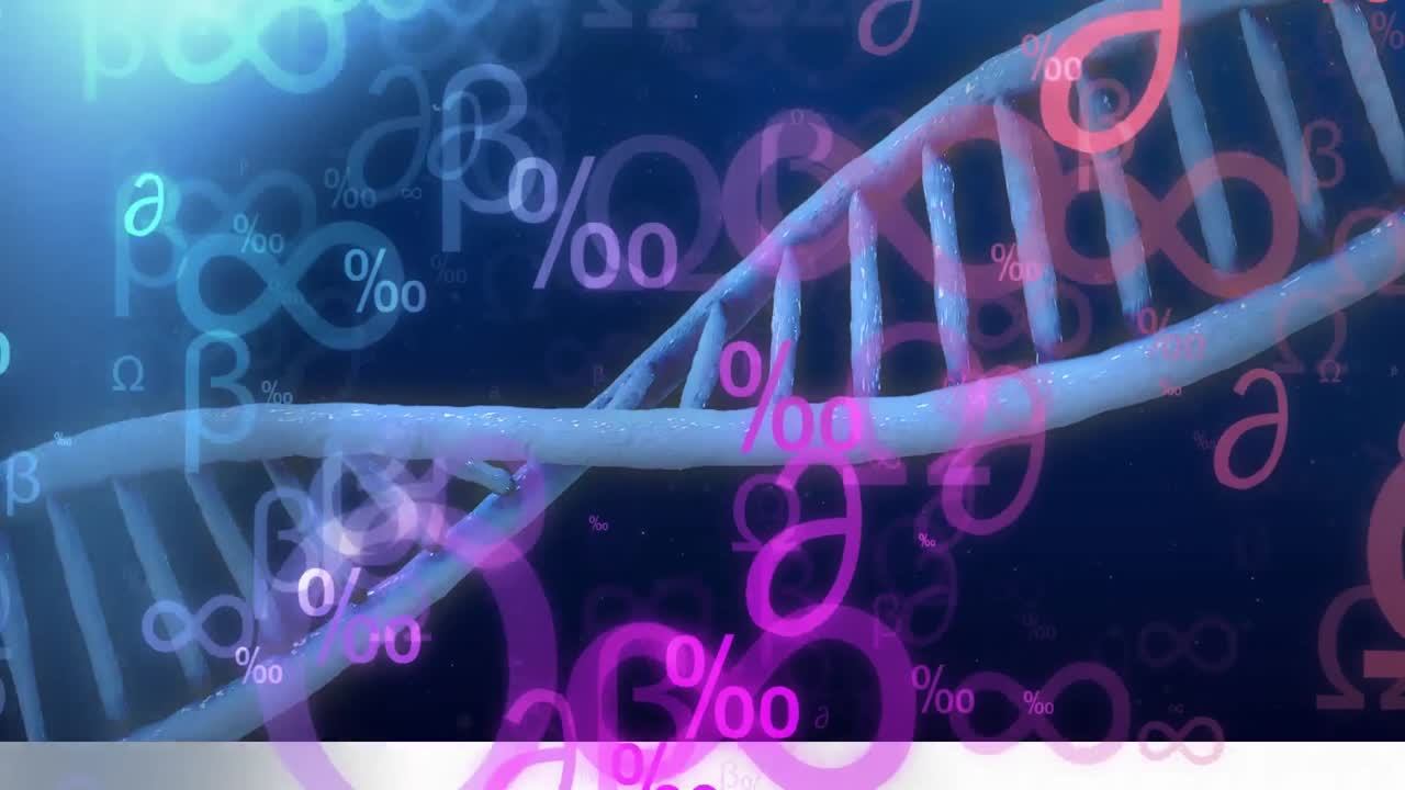 파란색 배경에 dna와 숫자 애니메이션.