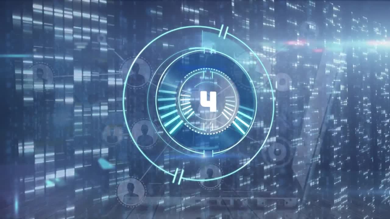 animación del círculo de procesamiento con recuento de luces y servidores