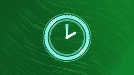 animation of clock over green waves on green background