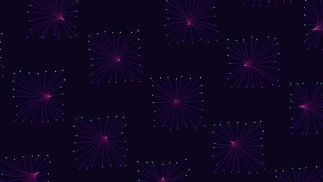 Illusion neon cubes pattern in rows with neon dots on dark gradient