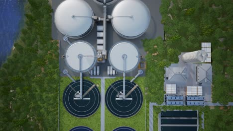 aerial view of a modern wastewater treatment plant