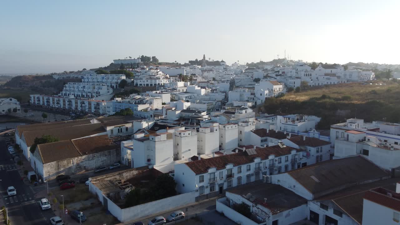 Drone shot of Ayamonte with Rio Guadiana in Spain