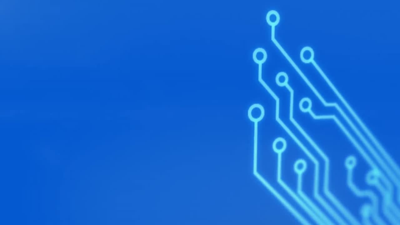Animation of circuit board and data processing over blue background