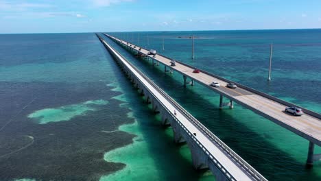 aerial shot of the seven mile bridge which leads to key west florida