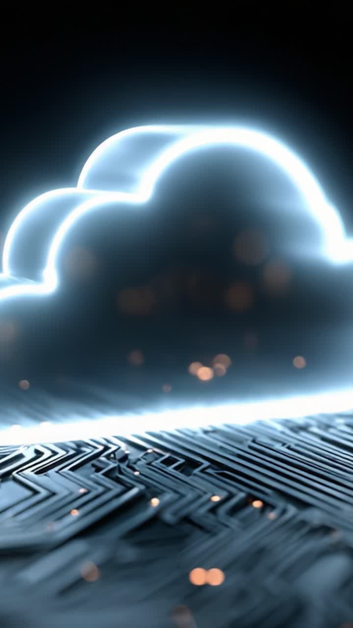 A Glowing Cloud Formation Above a Textured Surface with Glimmering Lights, Capturing the Essence of Digital Connectivity and Innovation
