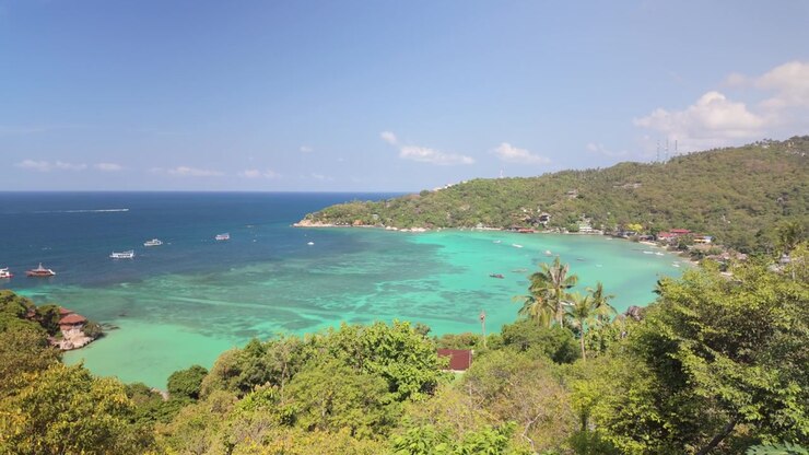 Isola di Koh Tao con acqua blu turchese dal punto panoramico John Suwan in Thailandia. - inquadratura ampia