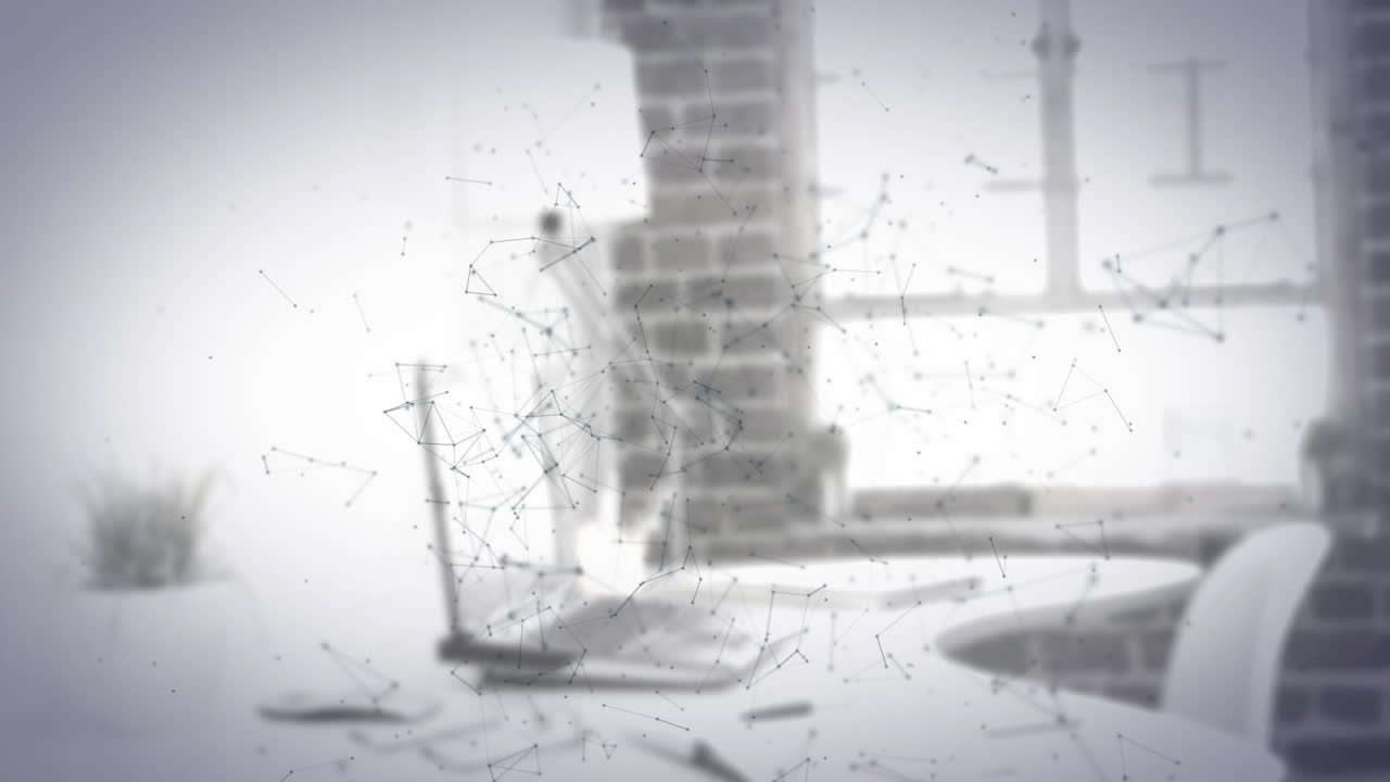 책상 위의 노트북을 통한 연결 네트워크의 애니메이션