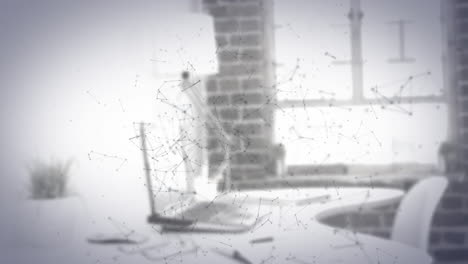 animación de la red de conexiones a través de un ordenador portátil en el escritorio
