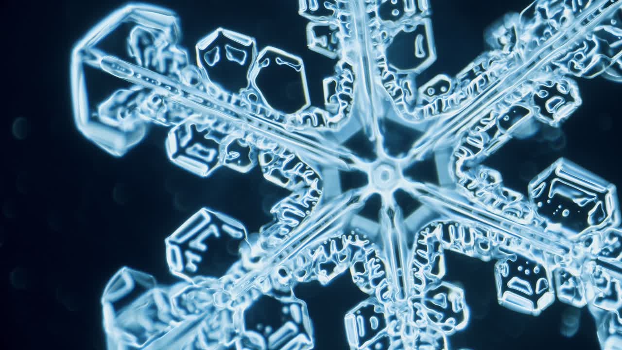 Cristallo di ghiaccio a fiocco di neve al microscopio in campo scuro.