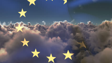 Flag-of-Europe-waving-against-sky-and-clouds-4k