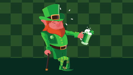 happy saint patricks day animation with leprechaun character drinking beer