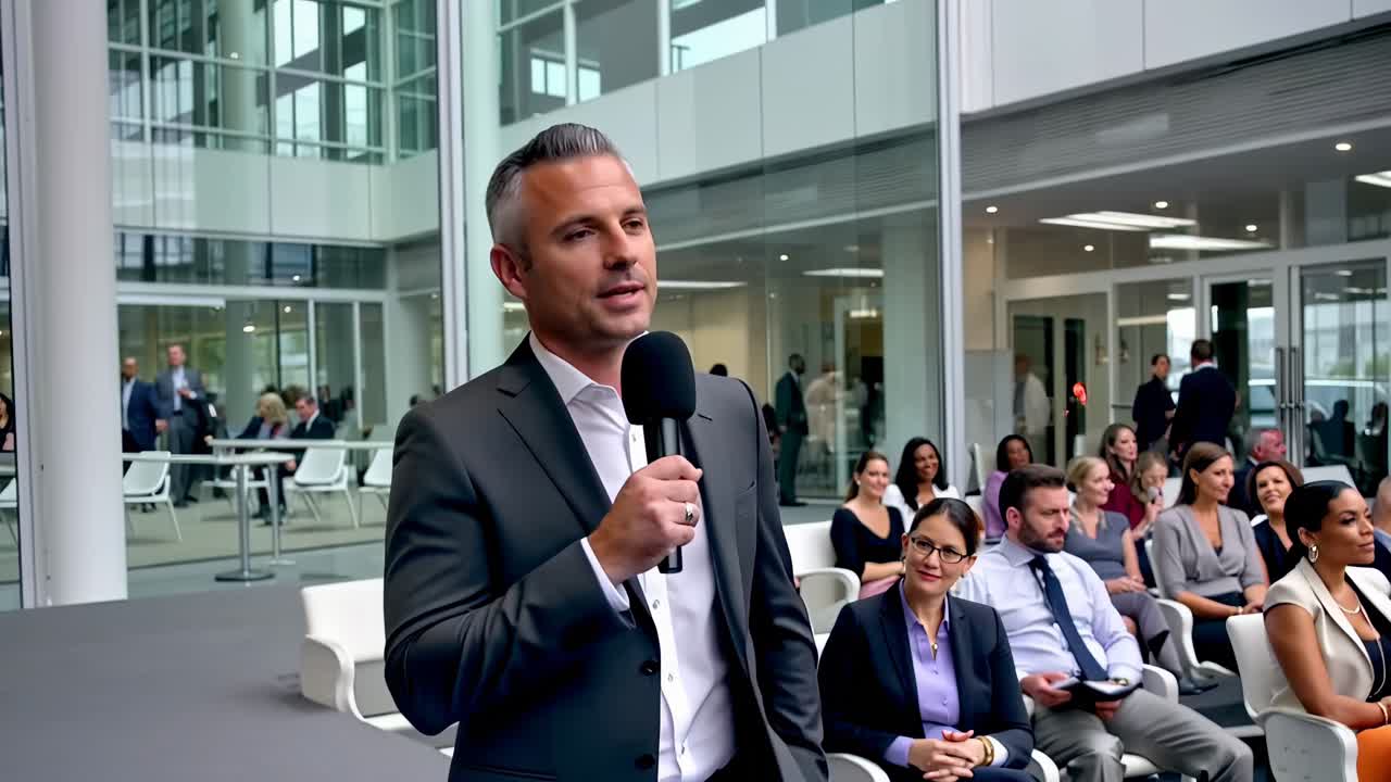 Uomo d'affari che presenta a un evento di conferenza aziendale
