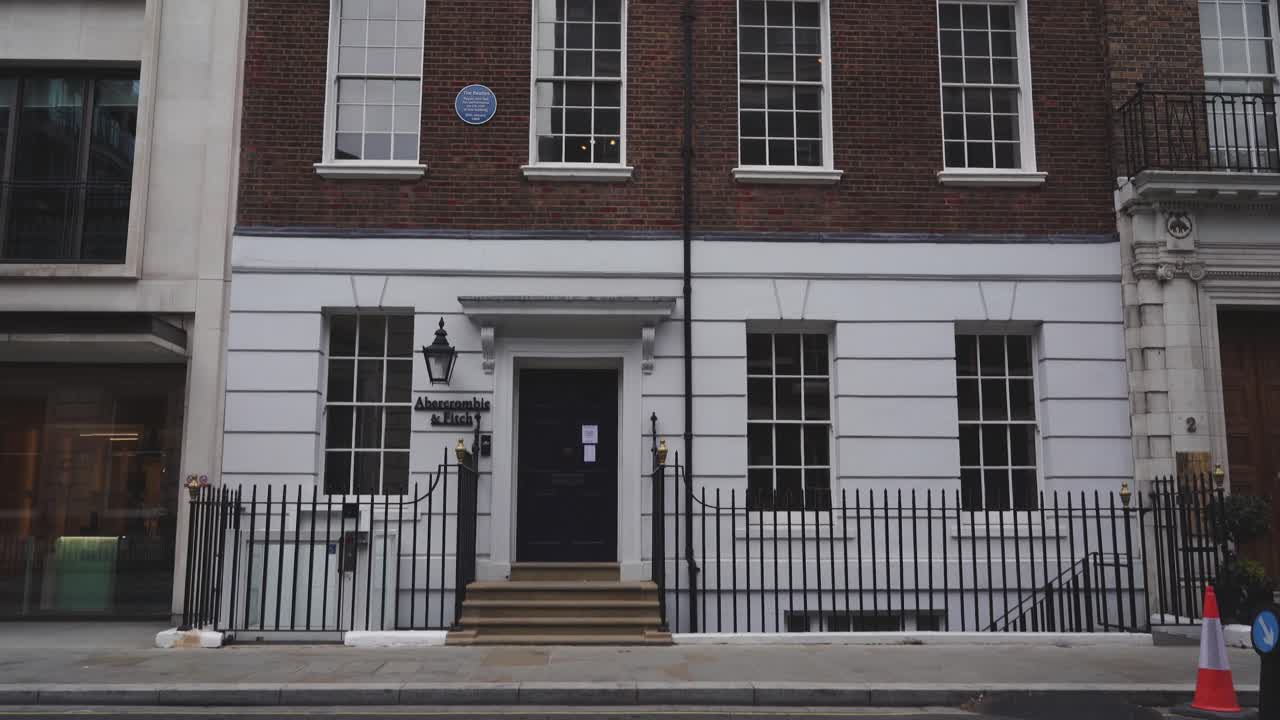 London - Empty Streets - The Beatles former Apple Records Building on Saville Row, now Abercrombie and Fitch (Covid-19 Pandemic, April 10, 2021)