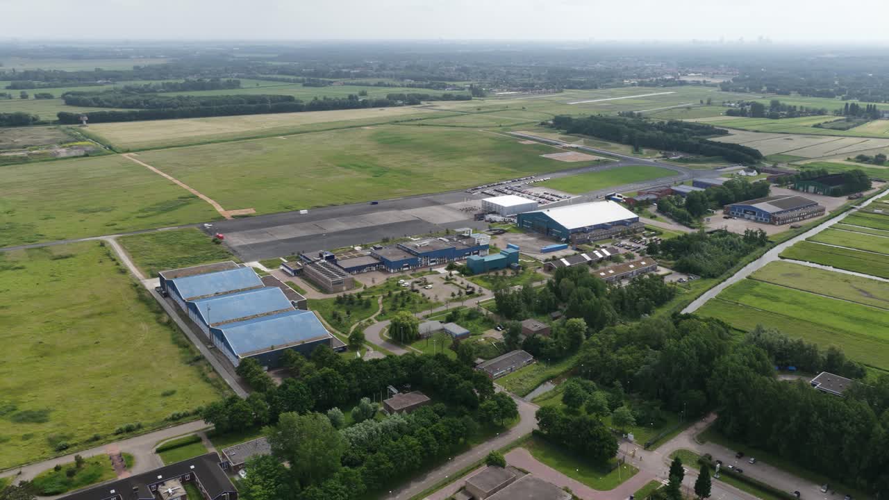 Theater Hangaar former airport, Valkenburg, The Netherlands, theather event location. Aerial drone video.