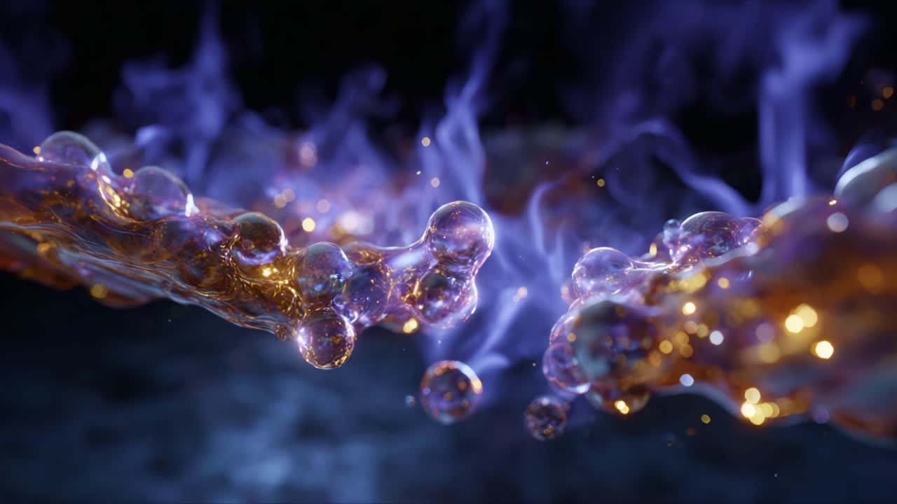 Visually Stunning Abstract Fluid Dynamics with Glowing Bubbling Bubbles and Colorful Smoke Effects Captured in a High-Resolution Render