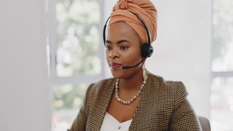 Face,-customer-service-and-black-woman-at-call