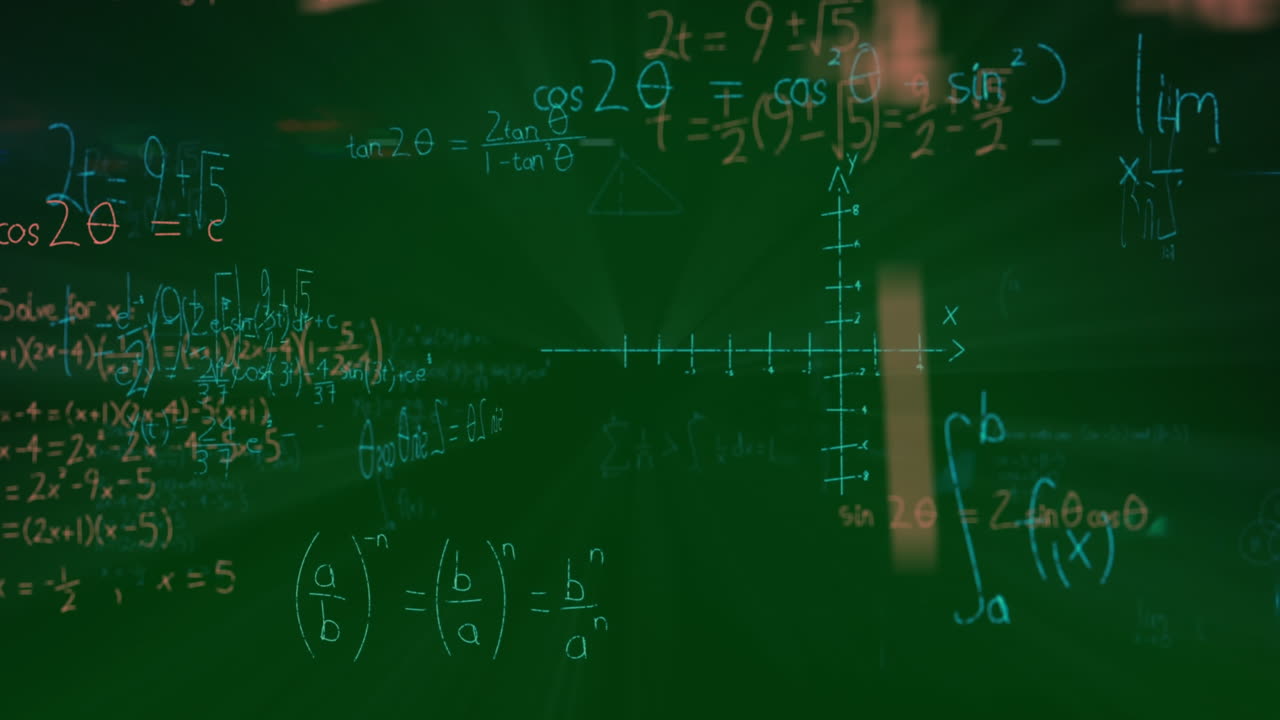animación del procesamiento de datos matemáticos sobre un fondo verde