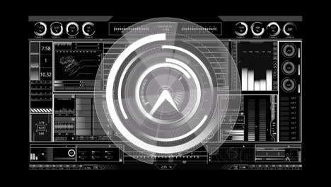Animation of scope scanning with clock over digital interface on black background