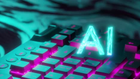 motion graphics of glowing ai letters over spinning computer keyboard