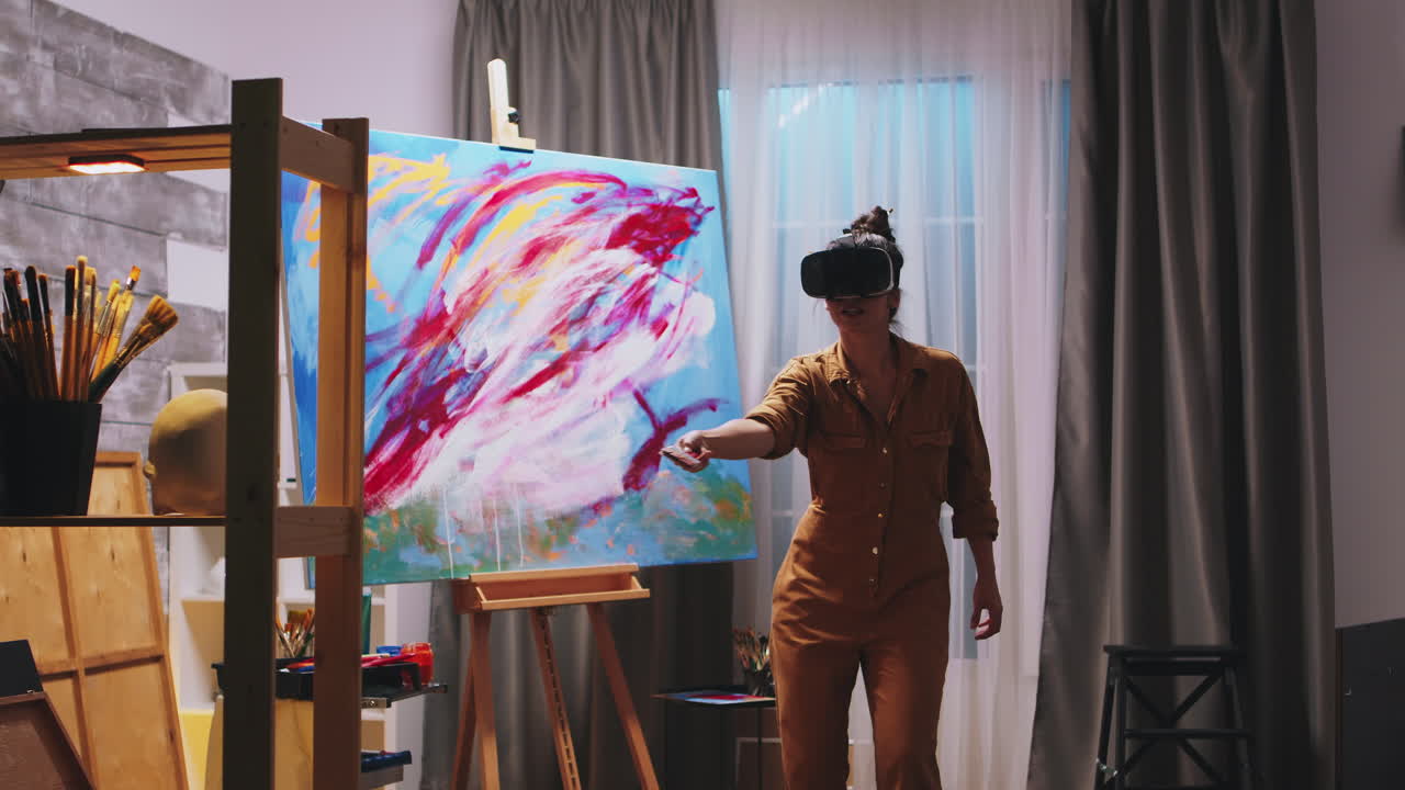 Futuristic painter in studio