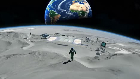 astronaut walking on the moon with earth in the background