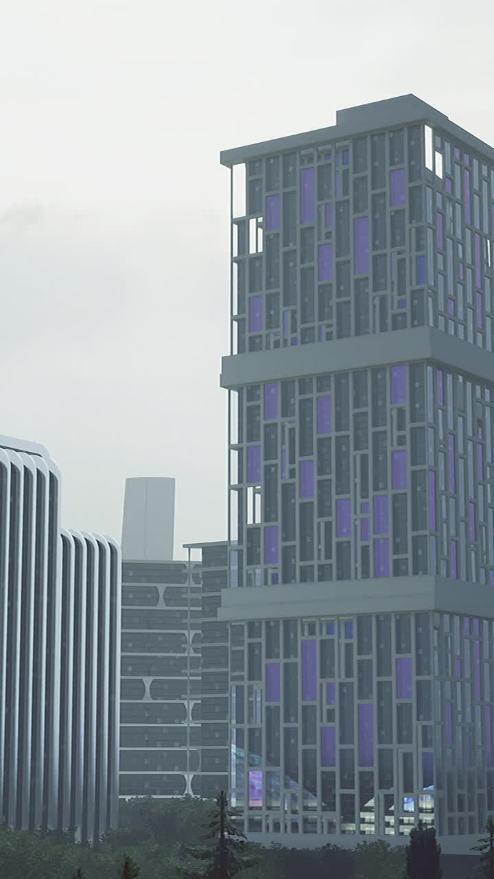 Modern architecture in a futuristic city under cloudy skies