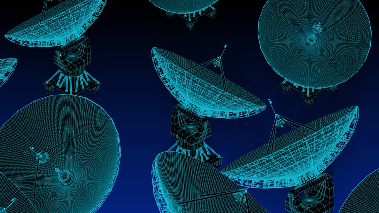 3d 렌더링 무작위 위성 작업 애니메이션 루프와 루마 매트