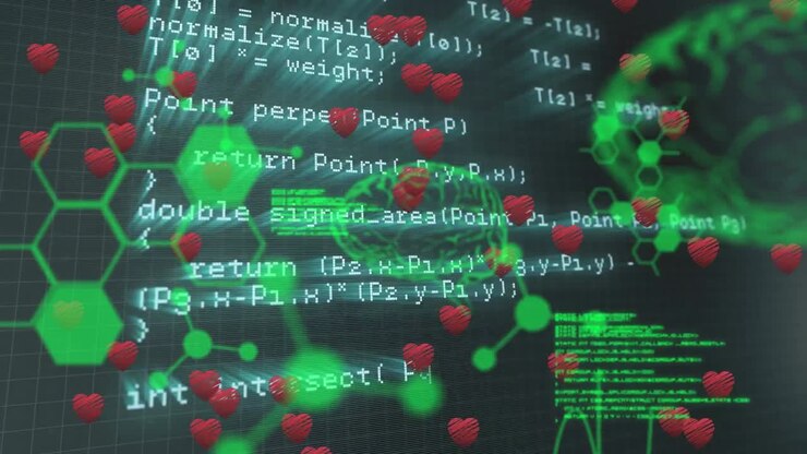 Animation of data processing over hearts