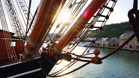 historic ship in a port town