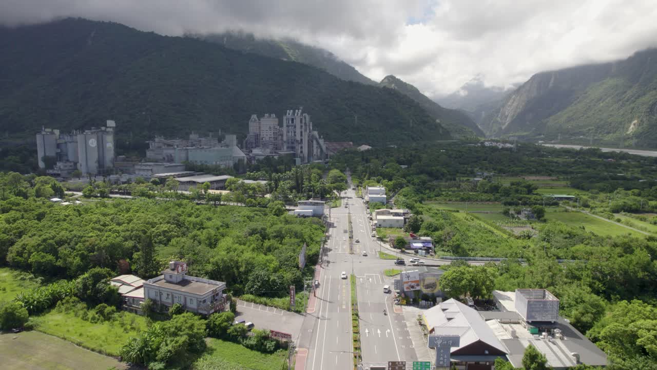 Aerial view of Xincheng Township in Hualien County, Taiwan, entrance to the beautiful Taroko National Park on the east coast of the Island of Taiwan