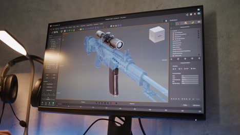 3d modeling of a rifle on a computer screen