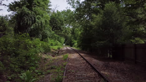 4k-Antenne-Verlassener-Bahngleise-In-Einem-Wald