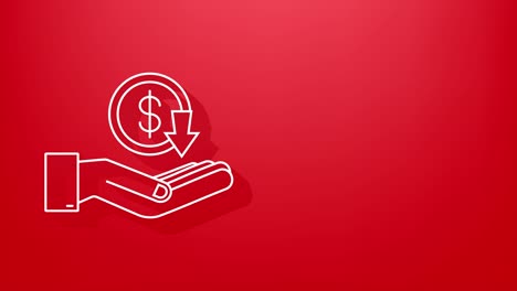 sombra hacia abajo signo de dólar en la mano. gráfico de movimiento