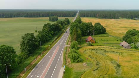 aerial view rural asphalt road with a beautiful landscape