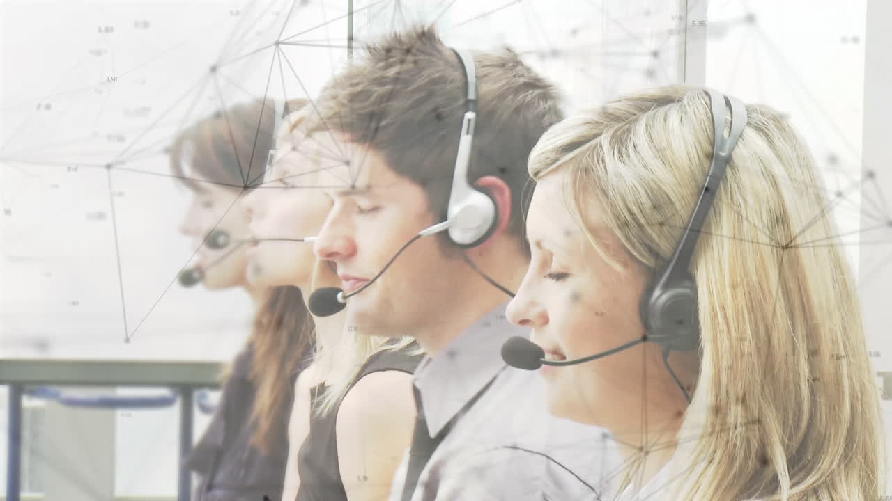 전화 헤드 ⁇ 을 사용하는 비즈니스 사람들을 통해 연결 네트워크의 애니메이션