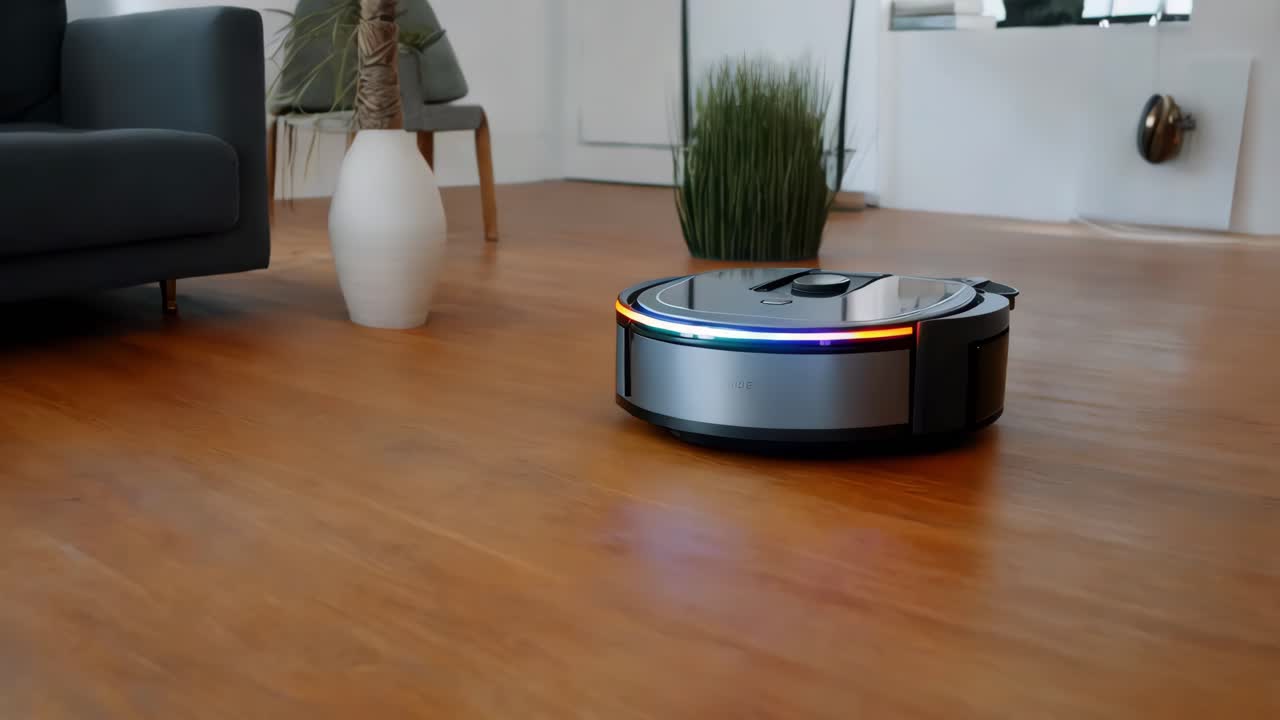robot aspirador en una sala de estar moderna