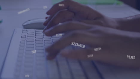 animación de múltiples números cambiantes en la sección media de una mujer escribiendo en el teclado